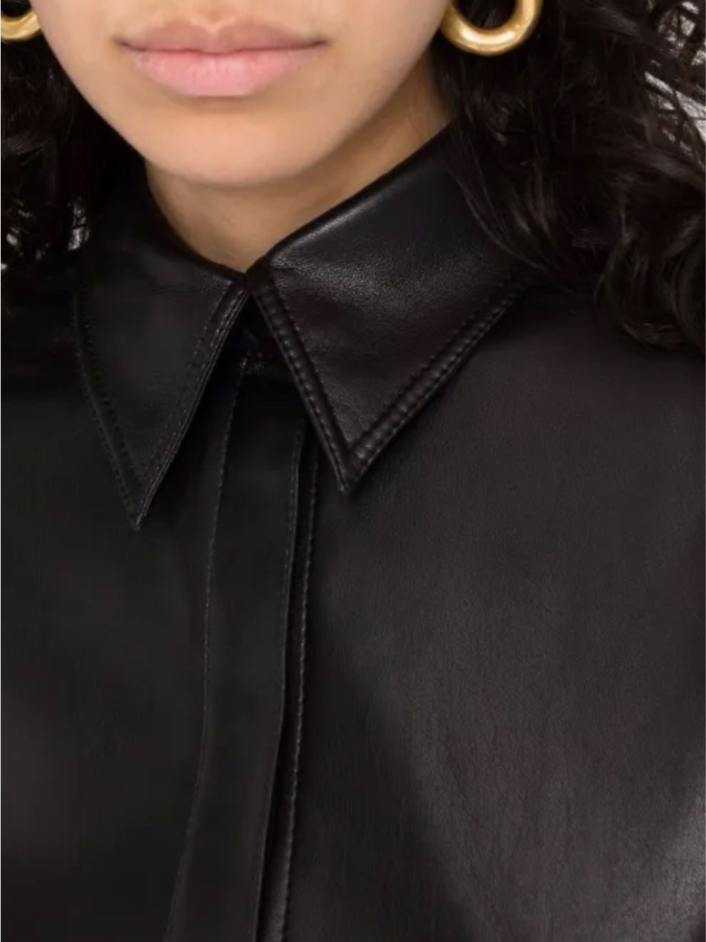 Nanushka Black Leather Short-Sleeve Trench Coat with Belt - Picture 3 of 10